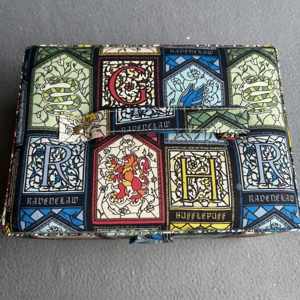 Harry Potter Stained Glass House Crests Fabric Sewing Basket Storage Box